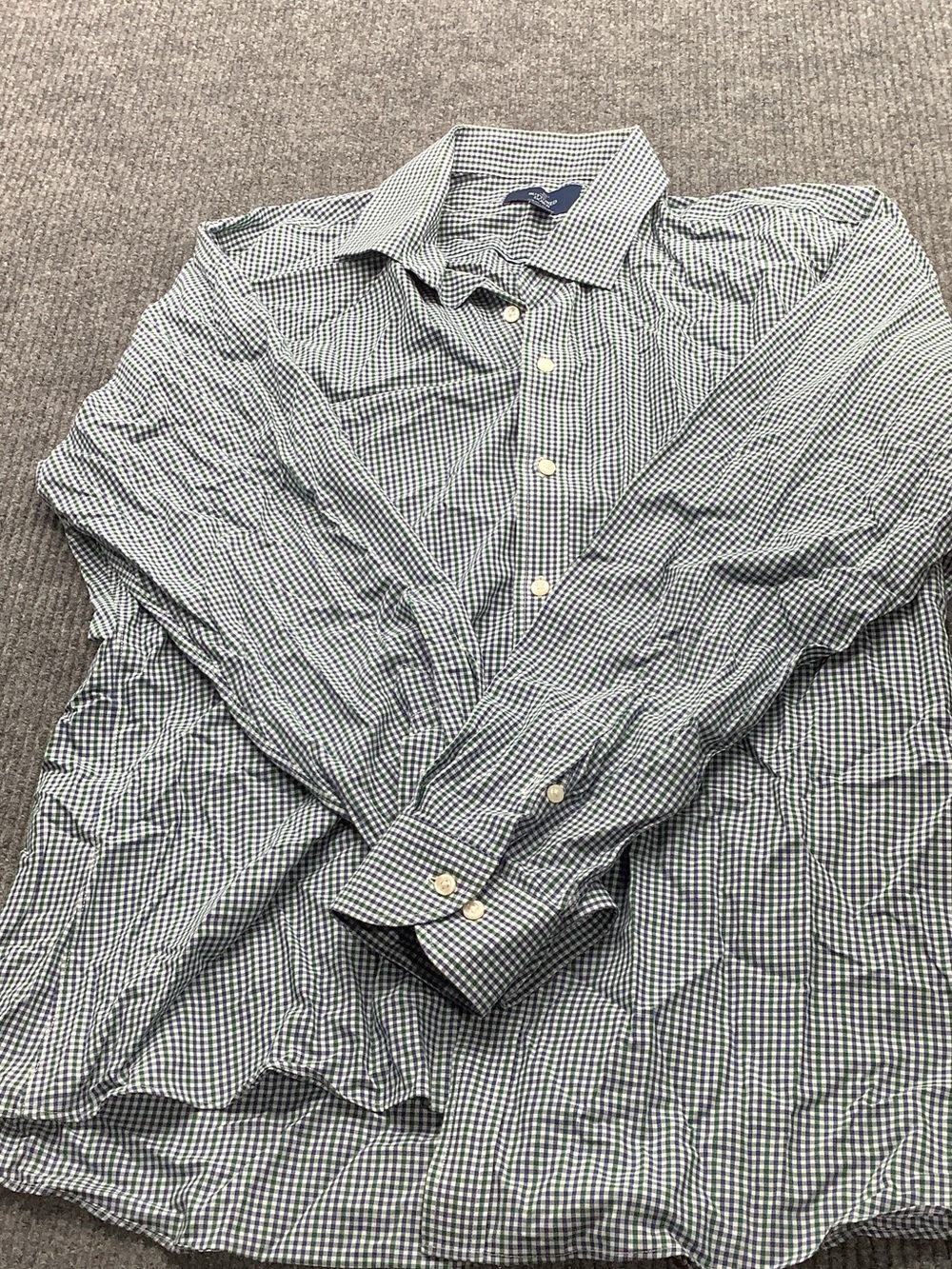 Men's Green & White Gingham Button-Down Dress Shirt